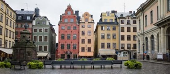 Benches at a small public square Stortorget Gamla Stan Stockholm Sweden Canvas Art - Panoramic Images (30 x 14)
