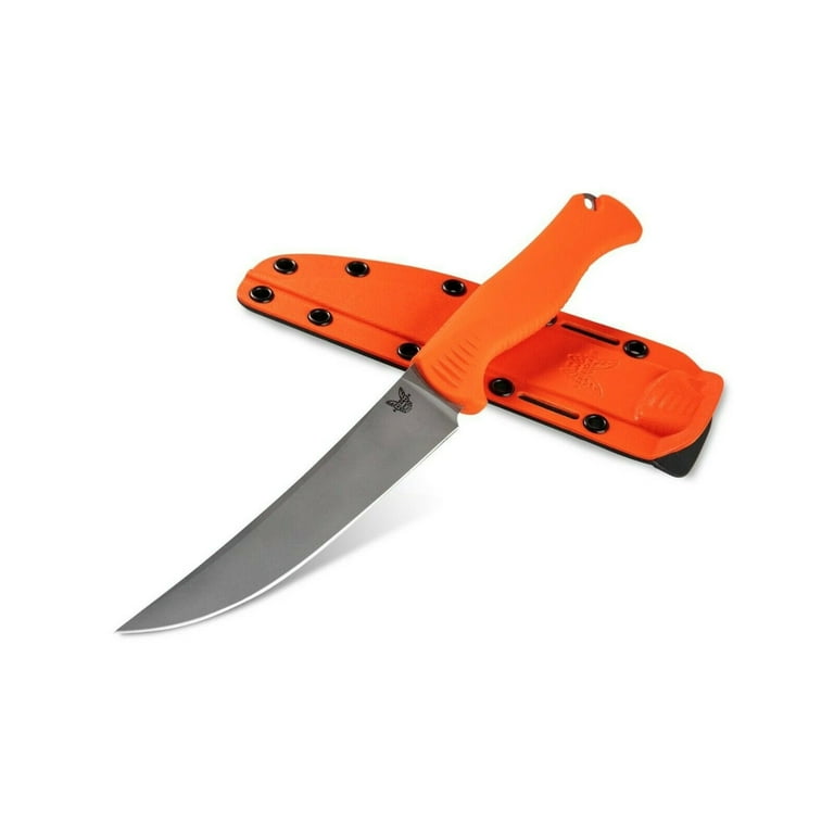 Benchmade - 15500 Meatcrafter Knife, Trailing Point Blade, Plain Edge,  Orange Santoprene Handle 