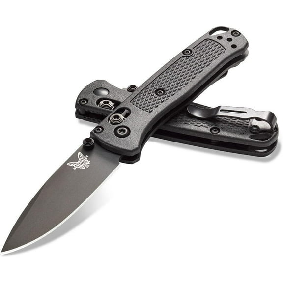 Benchmade - 533BK-2 Mini Bugout Knife, Drop Point Blade, Plain Edge, Black Cf Elite Handle