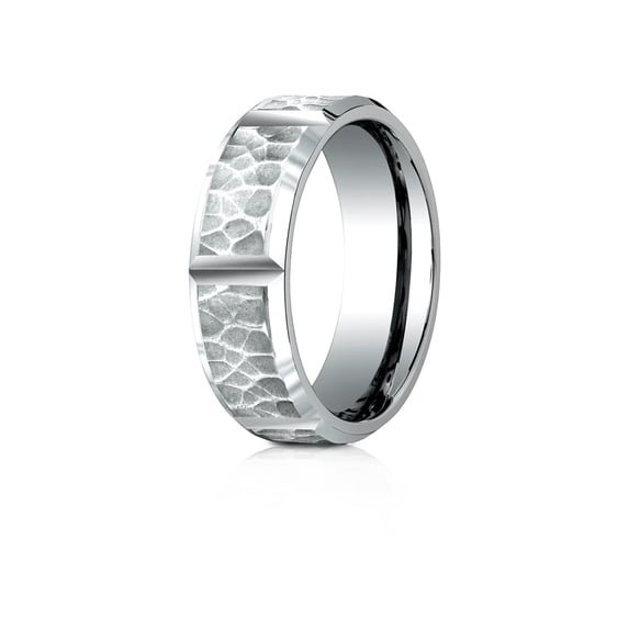 Benchmark� 10 Karat Gold 7mm Comfort-fit Hammered Finish Grooved Carved Design Wedding Band Ring
