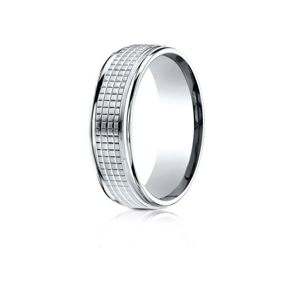Benchmark� 10 Karat Gold 7mm Comfort-fit High Polish Round Edge Cross Hatch Center Design Wedding Band Ring