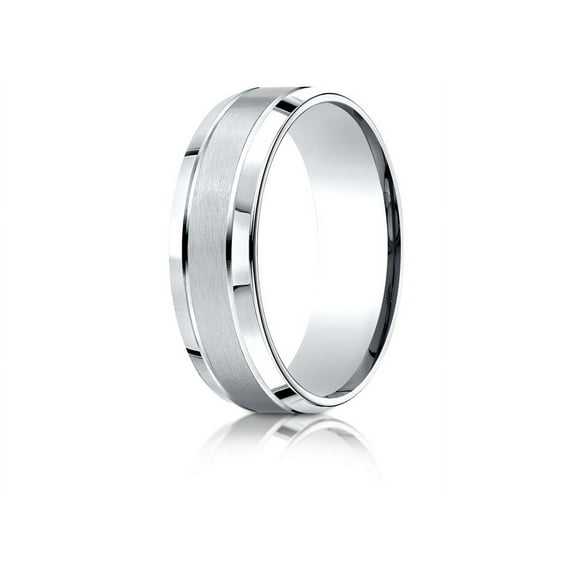 Benchmark� 10k Gold 7mm Comfort-fit Satin-finished High Polished Beveled Edge Carved Design Wedding Band Ring
