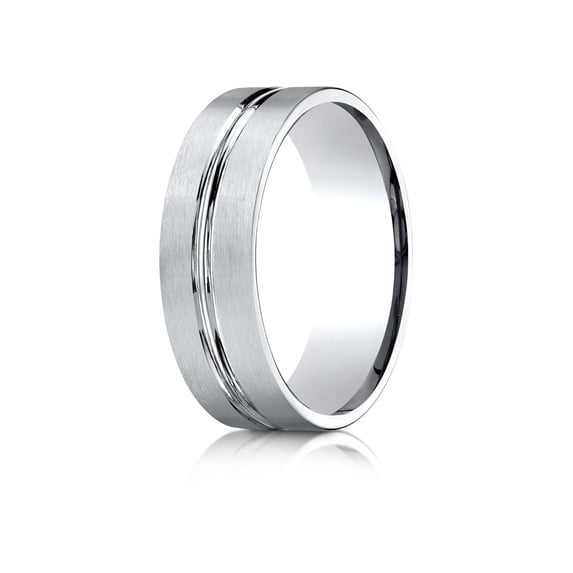 Benchmark� 10k Gold 7mm Comfort-fit Satin-finished With High Polished Center Cut Carved Design Wedding Band Ring