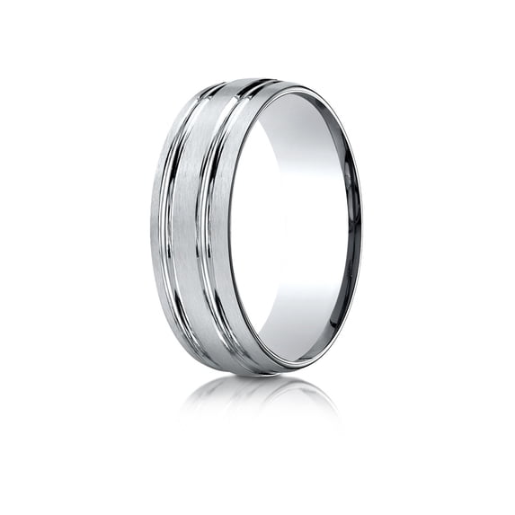 Benchmark� 10k Gold 7mm Comfort-fit Satin-finished With Parallel Grooves Carved Design Wedding Band Ring