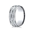 thumbnail image 1 of Benchmark� 10k Gold 8mm Comfort-fit Hammer-finished Polished Center Trim Round Edge Wedding Band Ring, 1 of 9