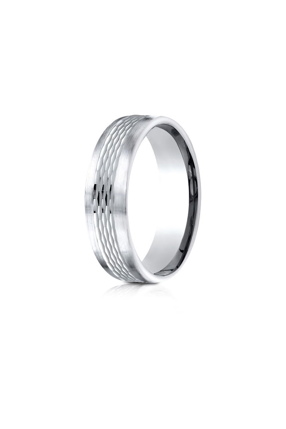 Benchmark� 14 Karat Gold 6.5mm Comfort-fit Mesh Center Satin Finish Edge Design Wedding Band Ring