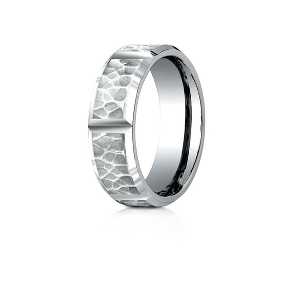 Benchmark� 14 Karat Gold 7mm Comfort-fit Hammered Finish Grooved Carved Design Wedding Band Ring