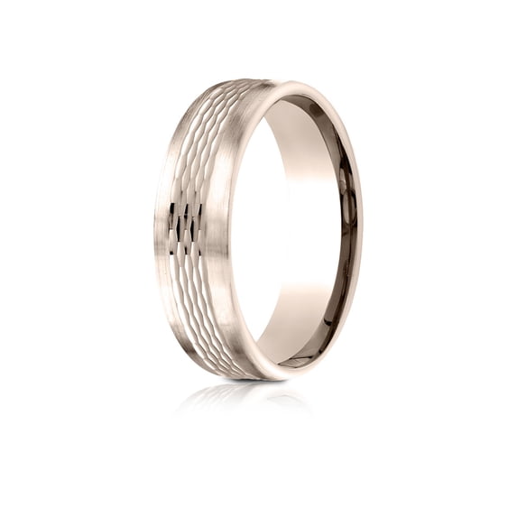Benchmark� 14 Karat Rose Gold 6.5mm Comfort-fit Mesh Center Satin Finish Edge Design Wedding Band Ring