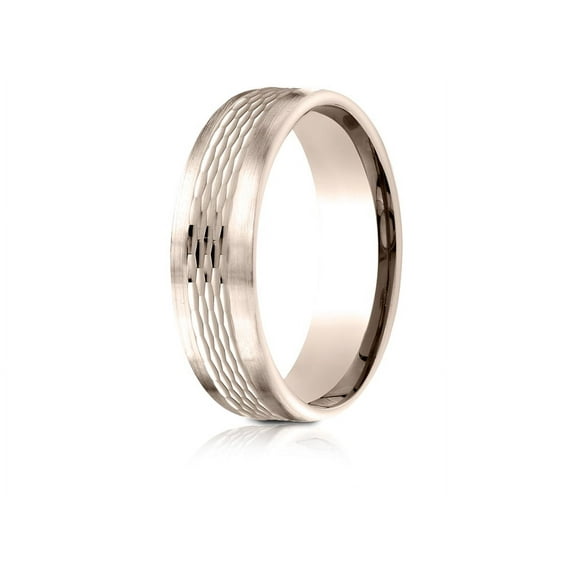 Benchmark� 14 Karat Rose Gold 6.5mm Comfort-fit Mesh Center Satin Finish Edge Design Wedding Band Ring