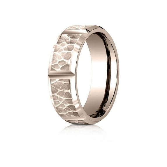 Benchmark� 14 Karat Rose Gold 7mm Comfort-fit Hammered Finish Grooved Carved Design Wedding Band Ring