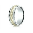 thumbnail image 1 of Benchmark� 14 kt Two Tone Gold 8mm Comfort Fit Round Edge Cross Hatch Patterned Wedding Band Ring, 1 of 7