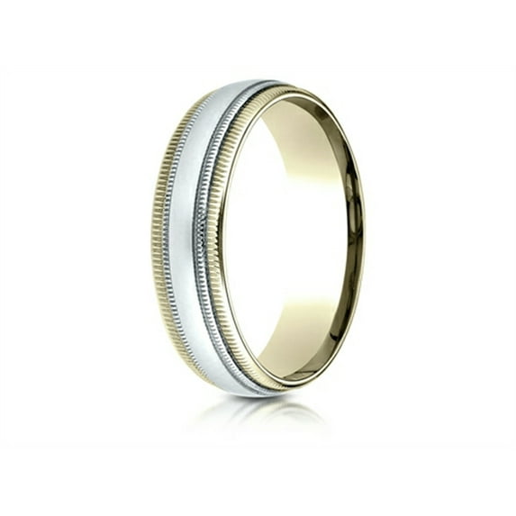 Benchmark� 14 kt Two Tone Goldd 6mm Comfort-fit Carved Design Wedding Band Ring With Double Milgrain