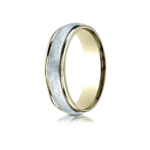 Benchmark� 14 kt Two Tone Goldd 6mm Comfort-fit Carved Design Wedding Band Ring With Swirl Finish