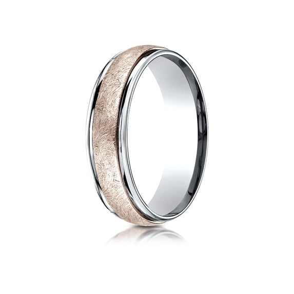 Benchmark� 14 kt Two Tone Goldd 6mm Comfort-fit Swirl Finish Design Wedding Band Ring