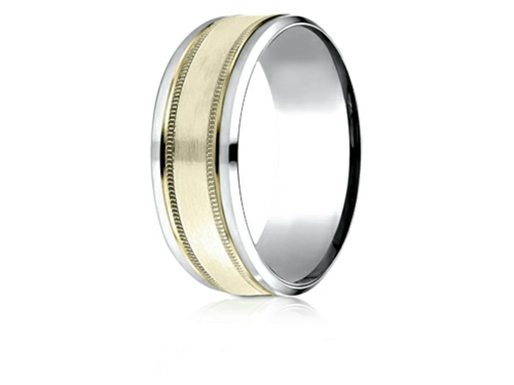 Benchmark 14 kt Two Tone Goldd 8mm Comfort-fit Drop Bevel Satin Finish ...