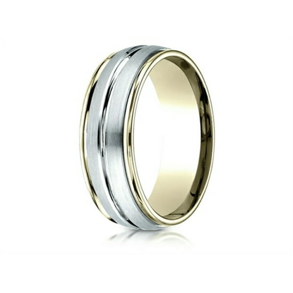 Benchmark� 14 kt Two Tone Goldd 8mm Comfort-fit High Polished Center Cut Carved Design Wedding Band Ring