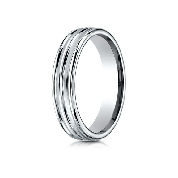 Benchmark� 14k Gold 4mm Comfort-fit Satin-finished Polished Center Trim And Round Edge Wedding Band Ring