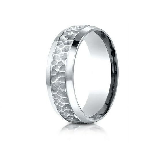 Benchmark� 14k Gold 7.5mm Comfort Fit Hammered Finish Beveled Edge Design Wedding Band Ring