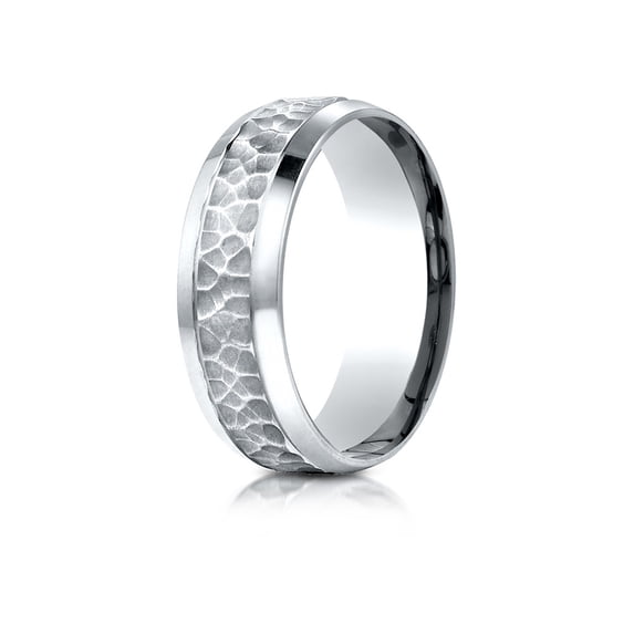 Benchmark� 14k Gold 7.5mm Comfort Fit Hammered Finish Beveled Edge Design Wedding Band Ring