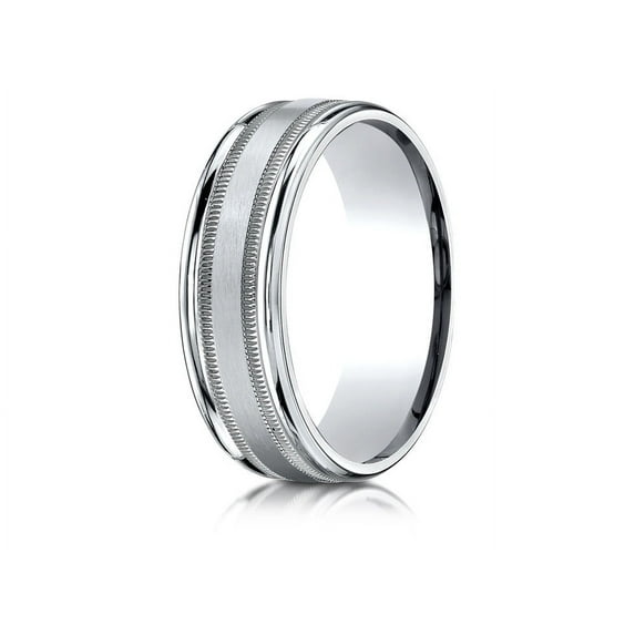 Benchmark� 14k Gold 7mm Comfort-fit Satin Finish Center With Milgrain Round Edge Carved Design Wedding Band Ring