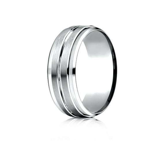 Benchmark� 14k Gold 8mm Comfort-fit Drop Bevel Satin Center Cut Design Wedding Band Ring