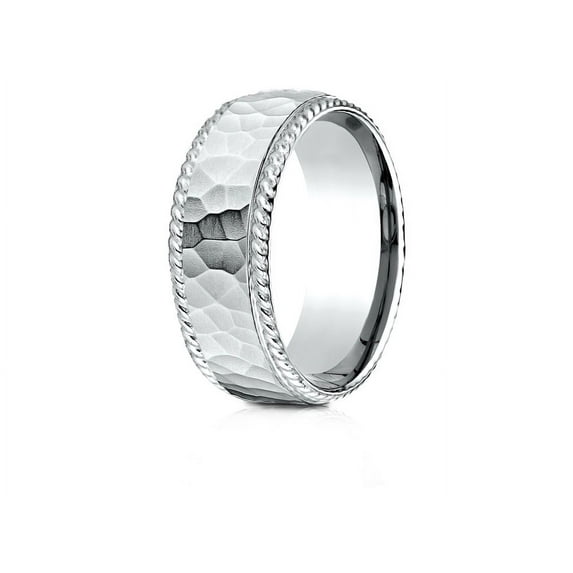 Benchmark� 14k Gold 8mm Comfort-fit Rope Edge Hammered Finish Design Wedding Band Ring