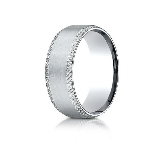 Benchmark� 14k Gold 8mm Comfort-fit Satin-finished Cross Hatched Beveled Edge Carved Design Wedding Band Ring