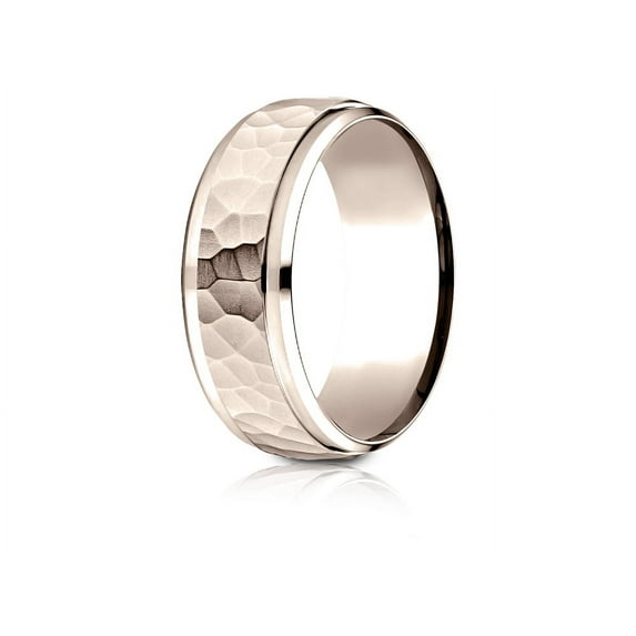 Benchmark� 14k Rose Gold 8mm Comfort-fit Drop Bevel Hammered Finish Design Wedding Band Ring