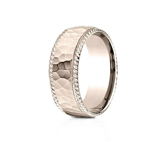 Benchmark� 14k Rose Gold 8mm Comfort-fit Rope Edge Hammered Finish Design Wedding Band Ring