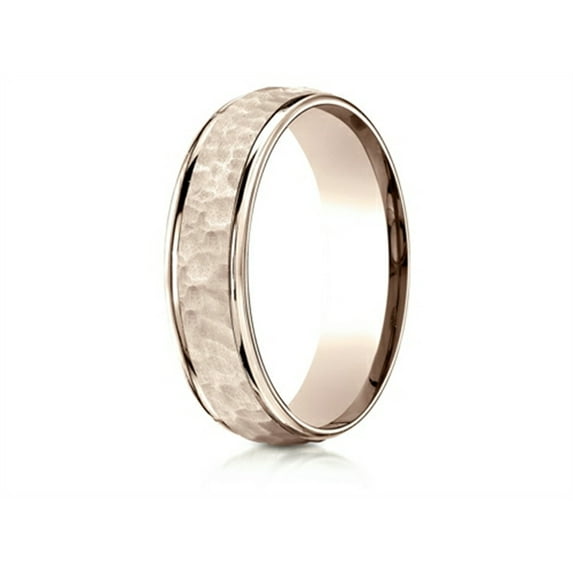 Benchmark� 14k Rose Gold Comfort Fit 6mm High Polish Edge Hammered Center Design Wedding Band Ring