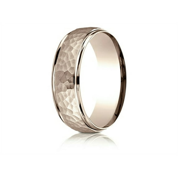 Benchmark� 14k Rose Gold Comfort Fit 7mm High Polish Edge Hammered Center Design Wedding Band Ring