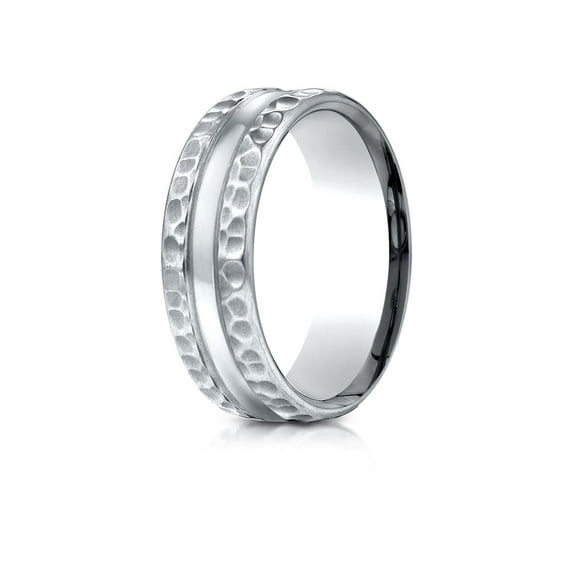 Benchmark� 18k Gold 7.5mm Comfort Fit Hammered Finish Center Cut Design Wedding Band Ring