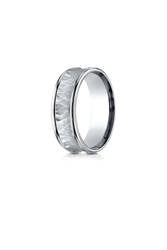 Benchmark� 18k Gold 7.5mm Comfort Fit Hammered Finish Concave Center Design Wedding Band Ring