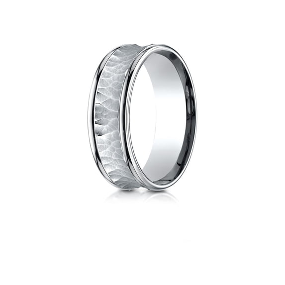 Benchmark� 18k Gold 7.5mm Comfort Fit Hammered Finish Concave Center Design Wedding Band Ring