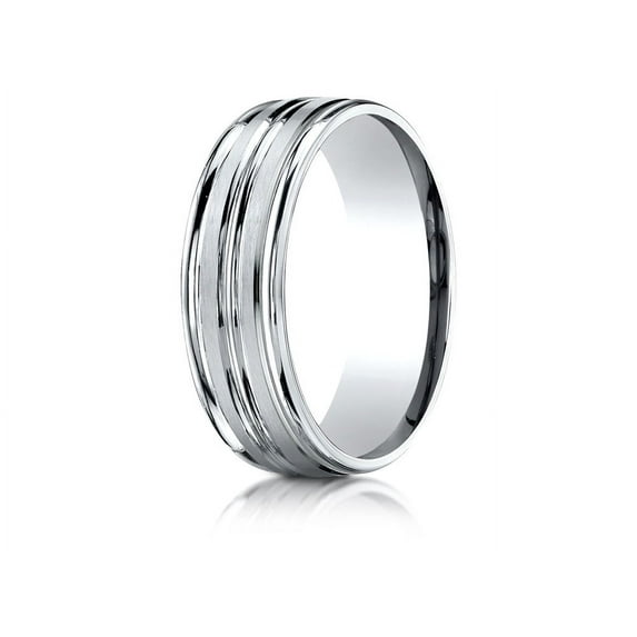 Benchmark� 18k Gold 7mm Comfort-fit Satin-finished High Polished Center Trim And Round Edge Wedding Band Ring