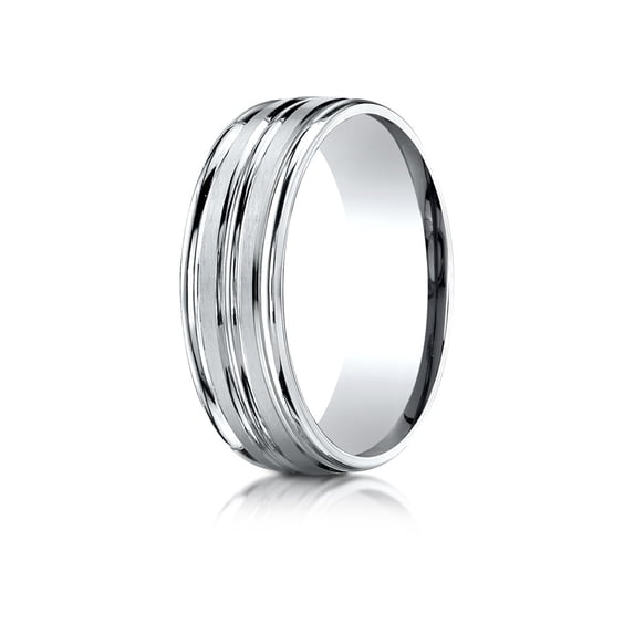 Benchmark� 18k Gold 7mm Comfort-fit Satin-finished High Polished Center Trim And Round Edge Wedding Band Ring