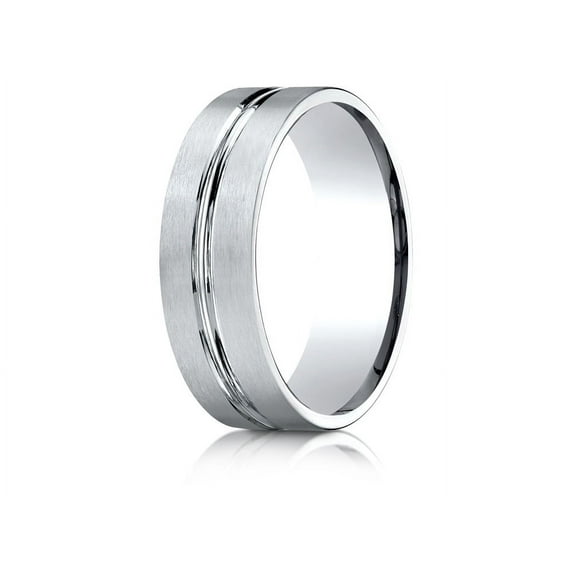 Benchmark� 18k Gold 7mm Comfort-fit Satin-finished With High Polished Center Cut Carved Design Wedding Band Ring