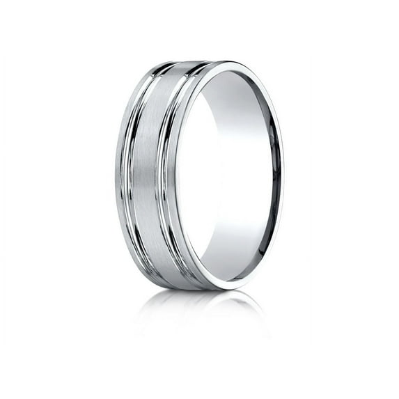 Benchmark� 18k Gold 7mm Comfort-fit Satin-finished With Parallel Grooves Carved Design Wedding Band Ring