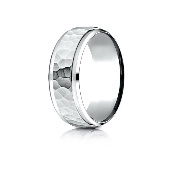 Benchmark� 18k Gold 8mm Comfort-fit Drop Bevel Hammered Finish Design Wedding Band Ring