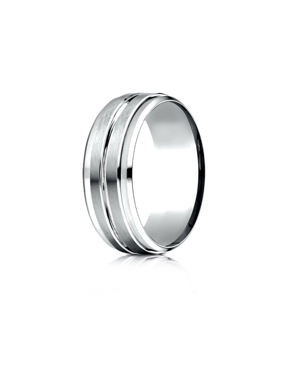 Benchmark� 18k Gold 8mm Comfort-fit Drop Bevel Satin Center Cut Design Wedding Band Ring