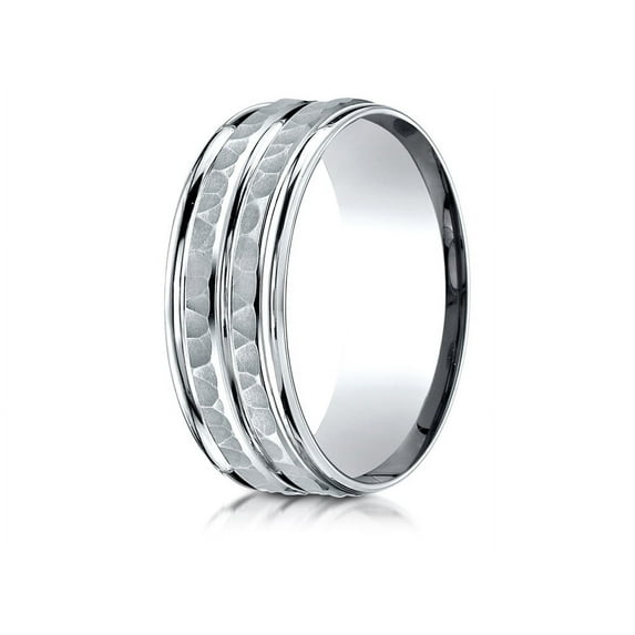 Benchmark� 18k Gold 8mm Comfort-fit Hammer-finished Polished Center Trim Round Edge Wedding Band Ring