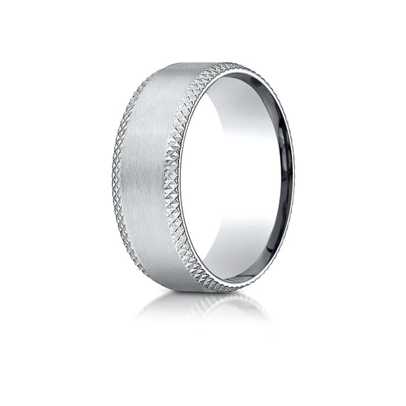 Benchmark� 18k Gold 8mm Comfort-fit Satin-finished Cross Hatched Beveled Edge Carved Design Wedding Band Ring