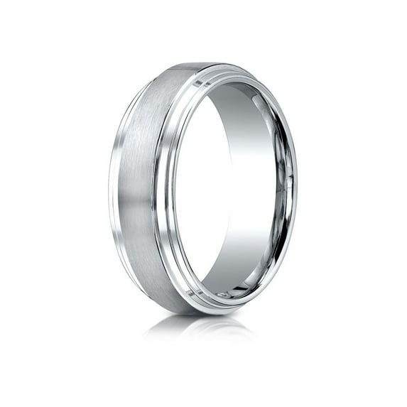 Benchmark� 18k Gold 8mm Comfort-fit Satin-finished Step Edge Carved Design Wedding Band Ring