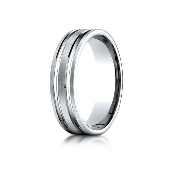 Benchmark� 6mm Comfort-fit Satin-finished With Parallel Grooves Carved Design Wedding Band Ring