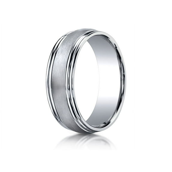 Benchmark� 7.5mm Comfort-fit Satin-finished Double Round Edge Carved Design Wedding Band Ring