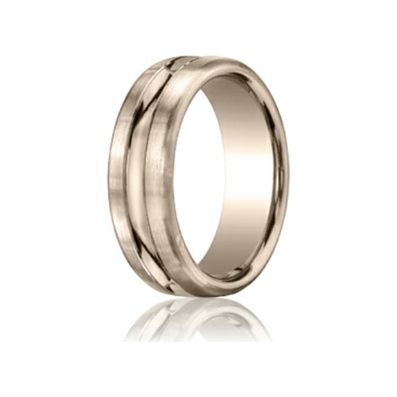 Benchmark� 7.5mm Comfort-fit Satin-finished High Polished Center Cut Carved Design Wedding Band Ring