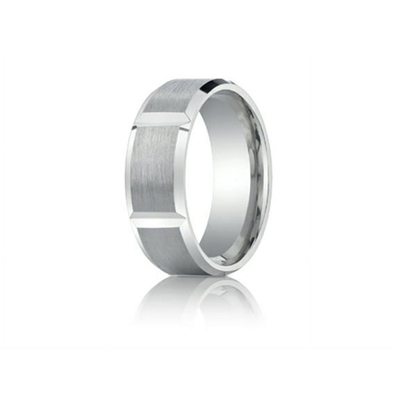 Benchmark� 8mm Comfort-fit Satin-finished Grooves Carved Design Wedding Band Ring