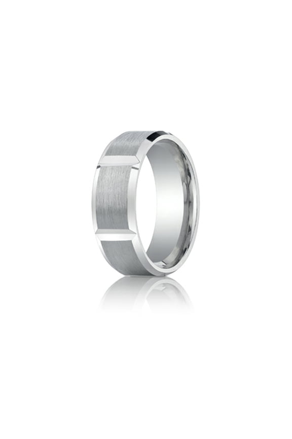 Benchmark� 8mm Comfort-fit Satin-finished Grooves Carved Design Wedding Band Ring