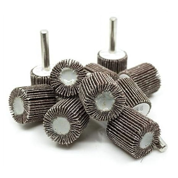 Benchmark Abrasives 1" x 1" Aluminum Oxide Flap Wheel With 1/4" Shank Mounted, Perfect For Woodworking Grinding Polishing Rust Paint Removal (10 Pack) - 120 Grit