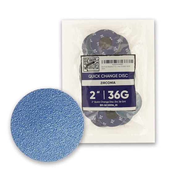 Benchmark Abrasives 2" Quick Change Zirconia Sanding Discs with a Male R-Type Backing (25 Pack) - 36 Grit